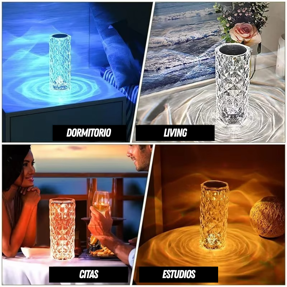 🌹 Rosa Diamante - Lámpara de cristal con parlante 🎶