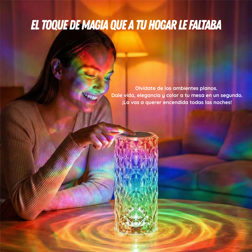 🌹 Rosa Diamante - Lámpara de cristal con parlante 🎶